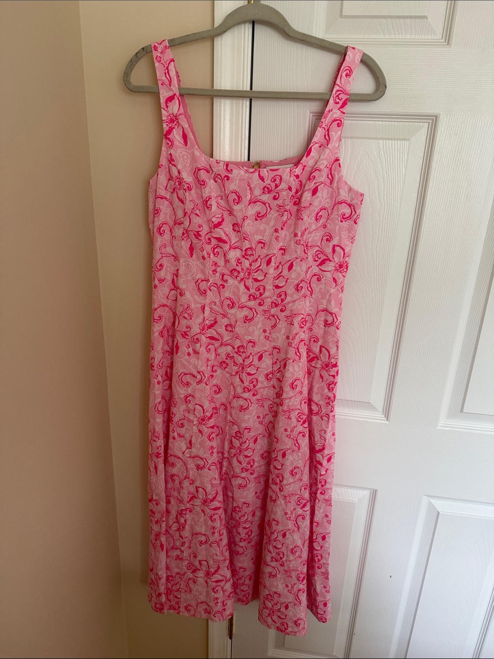 💕NWOT Lilly Pulitzer Calina Linen Conch Shell Pink Floral Square-Neck Midi Dress - Picture 3 of 5